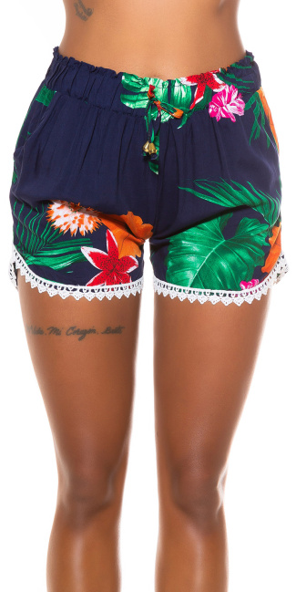 Summer Shorts with Lace Hem and Pockets Navy